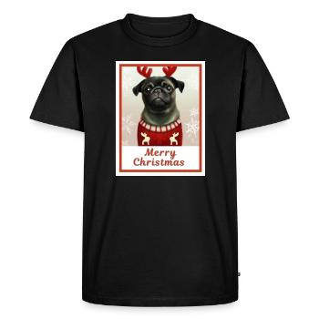 Portrait, Sweet happy pooch (Mops) in a Christmas. - Men's Premium Organic T-Shirt - black - Front - Nico (187cm)