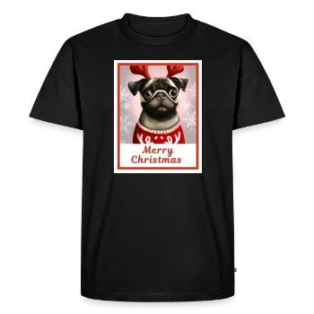 Bébé carlin dans un pull de Noël et des cornes de renne - T-shirt Premium bio Homme - noir - Devant - Nico (187cm)