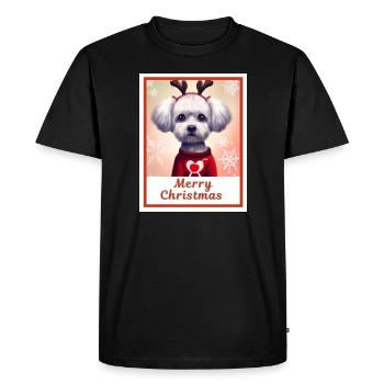 Portrait, Sweet lucky doggy (Bichon frise) - Men's Premium Organic T-Shirt - black - Front - Nico (187cm)