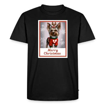 Doux chien chanceux (Yorkshire terrier) - T-shirt Premium bio Homme - noir - Devant - Nico (187cm)