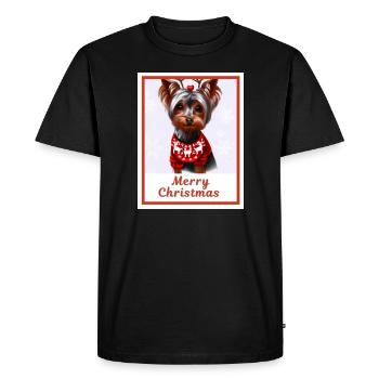 Yorkshire terrier dans un pull rouge festif. - T-shirt Premium bio Homme - noir - Devant - Nico (187cm)
