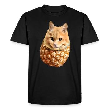 Chat ananas Kawaii - T-shirt Premium bio Homme - noir - Devant - Nico (187cm)