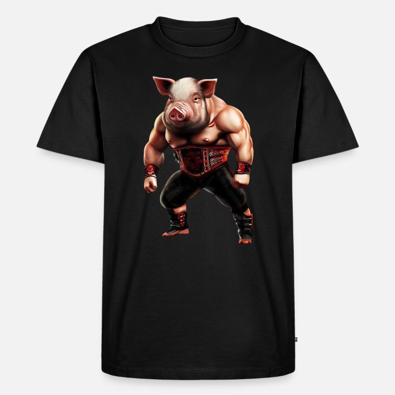 Wrestler Schwein - Männer Premium Bio T-Shirt - Schwarz