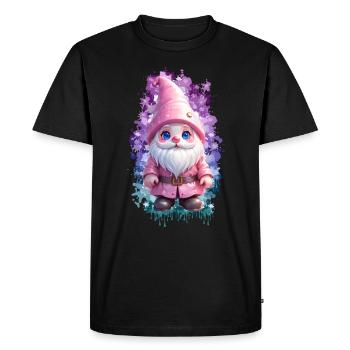 Pink Winter Gnome with SplashArt Background - Men's Premium Organic T-Shirt - black - Front - Nico (187cm)