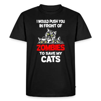 Je t’ai poussé devant des zombies pour sauver mes chats - T-shirt Premium bio Homme - noir - Devant - Nico (187cm)