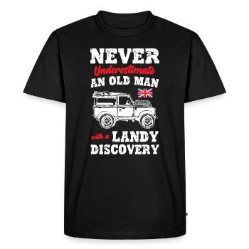 NEVER UNDERESTIMATE AN OLD MAN WITH A DISCOVERY - Men's Premium Organic T-Shirt - black - Front - Nico (187cm)