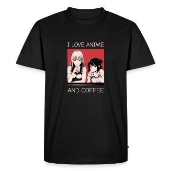 J’adore l’anime et le café - style manga. - T-shirt Premium bio Homme - noir - Devant - Nico (187cm)