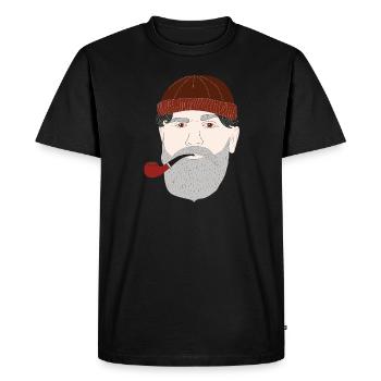 Beard Pipe Bonnet Design Fisherman Retro - Men's Premium Organic T-Shirt - black - Front - Nico (187cm)
