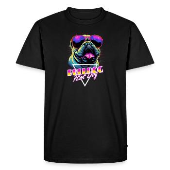 Retro Wave Bulldog Hot Dog Shirt - Männer Premium Bio T-Shirt - Schwarz - Vorne - Nico (187cm)