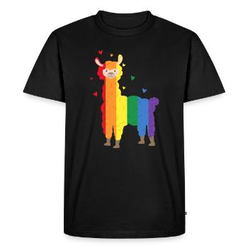 Rainbow Lama LGBT Gay Pride Flag - Men's Premium Organic T-Shirt - black - Front - Nico (187cm)