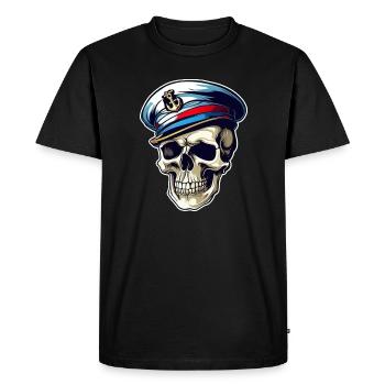 Crâne souriant avec casquette de capitaine - T-shirt Premium bio Homme - noir - Devant - Nico (187cm)