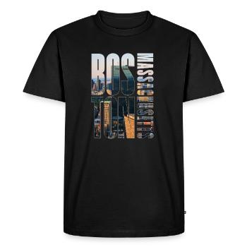 Motif de la ligne d’horizon du centre-ville de Boston - T-shirt Premium bio Homme - noir - Devant - Nico (187cm)