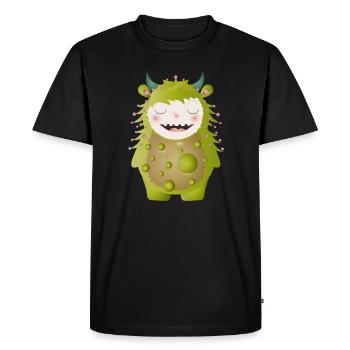 cute green monster with horns - Men's Premium Organic T-Shirt - black - Front - Nico (187cm)