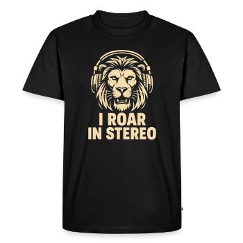 Tête de lion avec écouteurs - T-shirt Premium bio Homme - noir - Devant - Nico (187cm)