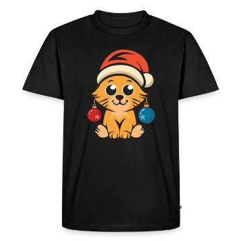 Mignon chat de Noël avec chapeau - T-shirt Premium bio Homme - noir - Devant - Nico (187cm)