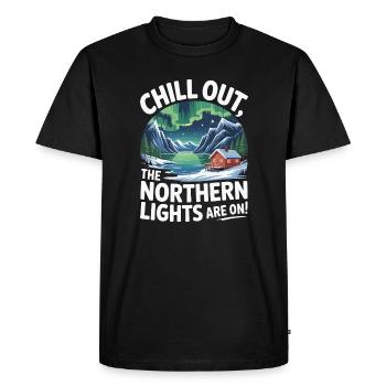 Chill Out - The Northern Lights Are On! - Men's Premium Organic T-Shirt - black - Front - Nico (187cm)