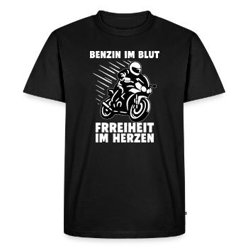 Gasoline in the blood, freedom in the heart - Men's Premium Organic T-Shirt - black - Front - Nico (187cm)