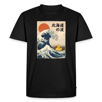 Grande vague japonaise de canard en caoutchouc style Hokkaido - T-shirt Premium bio Homme - noir - Devant - Nico (187cm)