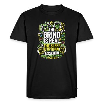 Le grind, c’est la vraie vie de joueur - T-shirt Premium bio Homme - noir - Devant - Nico (187cm)