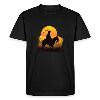 T-shirt vintage rétro équitation soleil - T-shirt Premium bio Homme - noir - Devant - Nico (187cm)