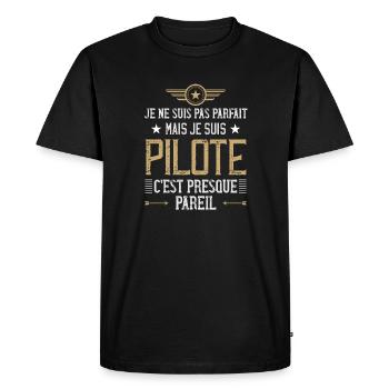 Je Ne Suis Pas Parfait Mais Je Suis Pilote d'Avion - T-shirt Premium bio Homme - noir - Devant - Nico (187cm)