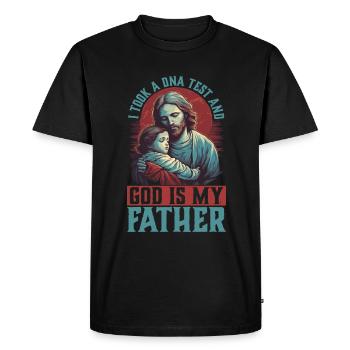 J’ai fait un test ADN et Dieu est mon père 31 - T-shirt Premium bio Homme - noir - Devant - Nico (187cm)