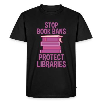 Stop aux interdictions de livres protège les bibliothèques 2 - T-shirt Premium bio Homme - noir - Devant - Nico (187cm)