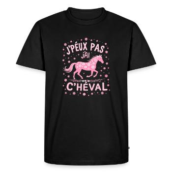 J'Peux Pas J'Ai Cheval - Rose - T-shirt Premium bio Homme - noir - Devant - Nico (187cm)