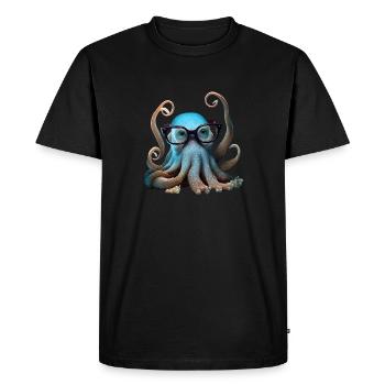 Funny octopus with glasses - Men's Premium Organic T-Shirt - black - Front - Nico (187cm)