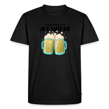 Cadeau humoristique "Aujourd'hui c'est JEUDREDI" - T-shirt Premium bio Homme - noir - Devant - Nico (187cm)