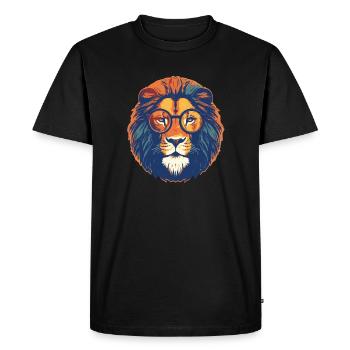 Lion with sunglasses, king of beasts, big cat - Men's Premium Organic T-Shirt - black - Front - Nico (187cm)