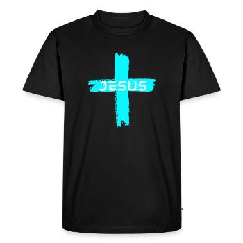 Jésus croix turquoise - T-shirt Premium bio Homme - noir - Devant - Nico (187cm)