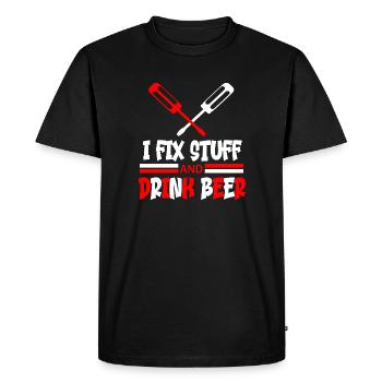 I fix stuff and drink bear funny quote - Men's Premium Organic T-Shirt - black - Front - Nico (187cm)