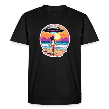 Un bébé de plage voit un OVNI - T-shirt Premium bio Homme - noir - Devant - Nico (187cm)