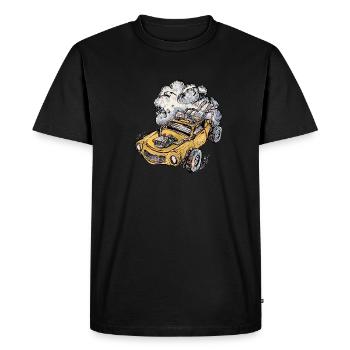 La voiture jaune en fuite - T-shirt Premium bio Homme - noir - Devant - Nico (187cm)