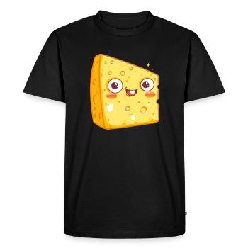 Morceau de fromage kawaii avec visage souriant - T-shirt Premium bio Homme - noir - Devant - Nico (187cm)