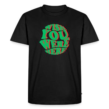 Wish You Where Here Typography T-Shirt - Men's Premium Organic T-Shirt - black - Front - Nico (187cm)
