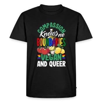 La compassion ne connaît pas de frontières - végétalienne et queer - T-shirt Premium bio Homme - noir - Devant - Nico (187cm)