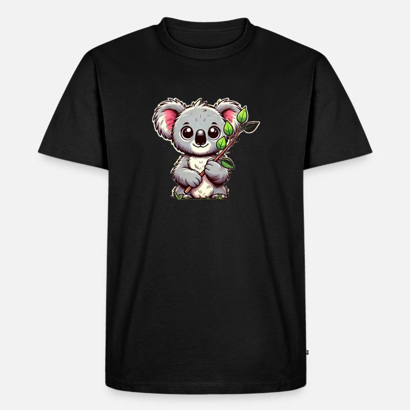 Koala mit Eukalyptus - Männer Premium Bio T-Shirt - Schwarz