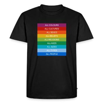 Tolérance Égalité Inclusion Tolérance Fierté Queer - T-shirt Premium bio Homme - noir - Devant - Nico (187cm)