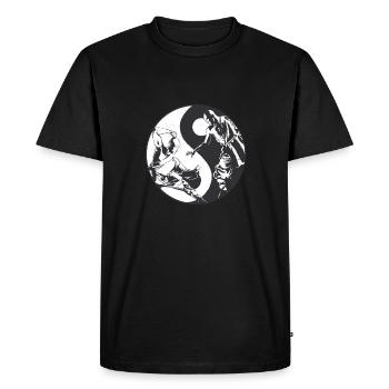 Yin et Yang symbole avec Shaolin Kung Fu combattants - T-shirt Premium bio Homme - noir - Devant - Nico (187cm)
