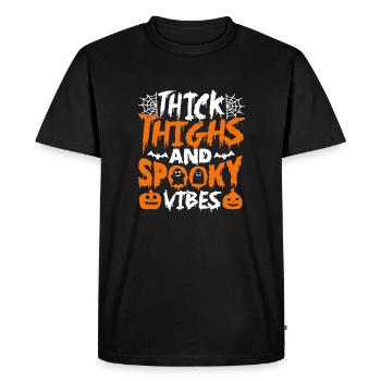 Cuisses épaisses et vibrations effrayantes Dicton d’Halloween - T-shirt Premium bio Homme - noir - Devant - Nico (187cm)