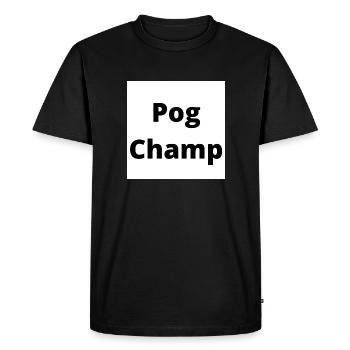 "PogChamp" design in thick black font - Men's Premium Organic T-Shirt - black - Front - Nico (187cm)