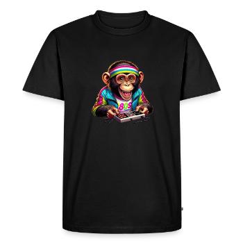 Illustration d’un singe joyeux dans les années 80 rétro - T-shirt Premium bio Homme - noir - Devant - Nico (187cm)
