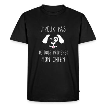 J'peux pas / promener mon chien / humour animal - T-shirt Premium bio Homme - noir - Devant - Nico (187cm)
