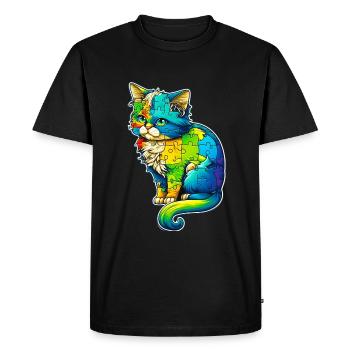 Soutien sensibilisation à l'autisme chat coloré - T-shirt Premium bio Homme - noir - Devant - Nico (187cm)