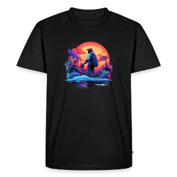 Angler Sunset Neon Style - Men's Premium Organic T-Shirt - black - Front - Nico (187cm)