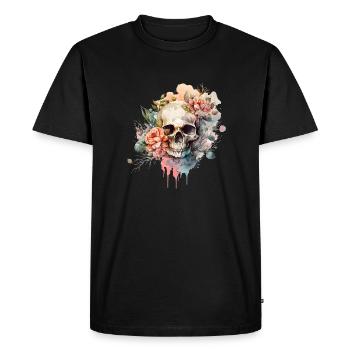 Crâne avec des fleurs - Skull Dia De Los Muertos - T-shirt Premium bio Homme - noir - Devant - Nico (187cm)