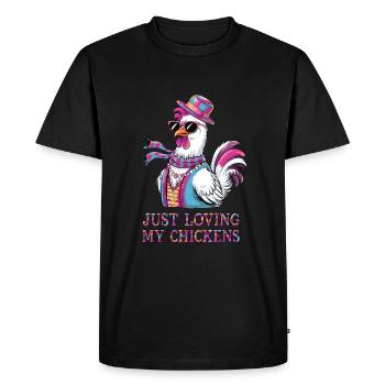 I Love My Chickens - Funny Chickens Cartoon - Men's Premium Organic T-Shirt - black - Front - Nico (187cm)