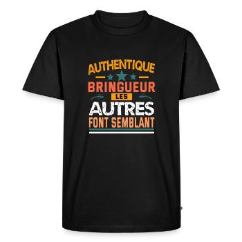 authentique bringueur - T-shirt Premium bio Homme - noir - Devant - Nico (187cm)